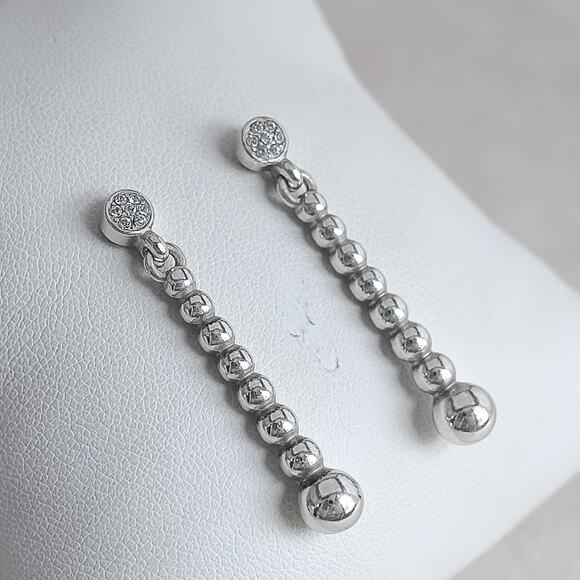 Brighton Meridian Dangle Post Back Earrings Rare Retired Silver Plated Pave - Picture 1 of 5